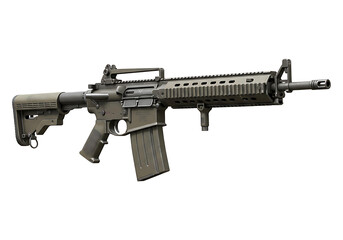 Modern assault rifle with tactical accessories isolated on white background