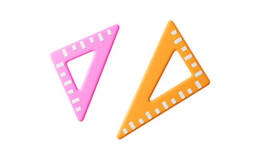 Cartoon rulers, vernier protractor and triangular rule and so on learning stationery, 3d rendering.