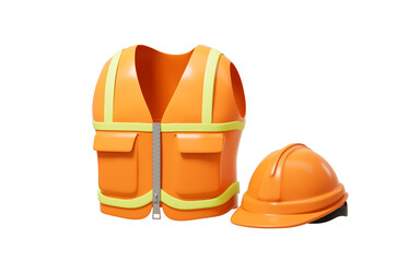 Orange workwear and safety helmet, working uniform, safety uniform, 3d rendering.