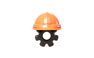 Cartoon helmet and gear wheel. Construction and Maintenance Concepts, 3d rendering.