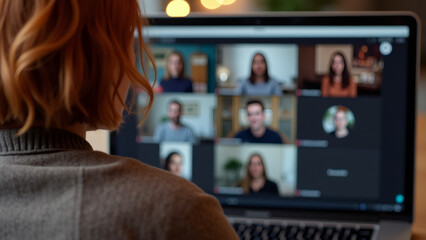 Woman on a Video Call with Colleagues from Home Office, Focus on Technology