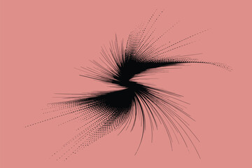 Fototapeta premium Bstract black burst on salmon background, halftone and line elements