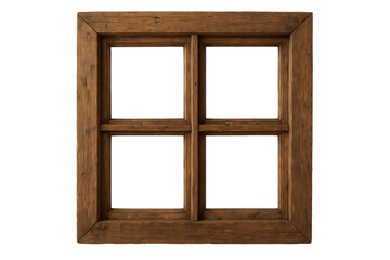 Rustic Wooden Window Frame with Four Panes, Aged Texture, and Natural Wood Grain Detail