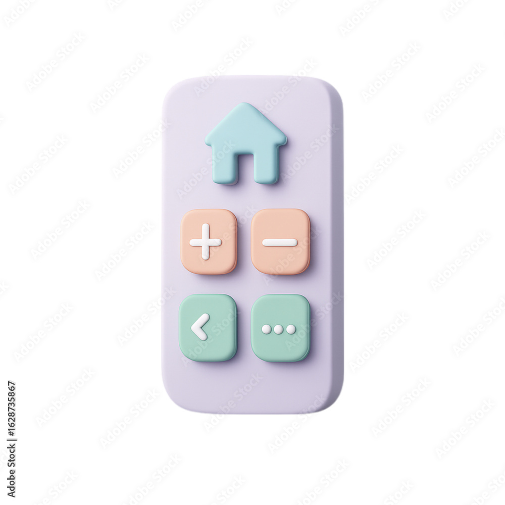Poster cute 3d remote control with home button and navigation icons isolated on white background