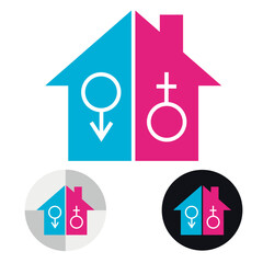 Logo gender division. Masculine and feminine. house divided into male and female halves.