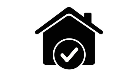 Obraz premium Vector art of a black house icon with a white checkmark inside a circle, symbolizing approval or verification of a property