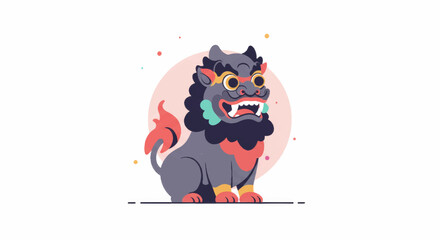 Traditional barongsai lion illustration with vibrant colors and playful elements for festive design