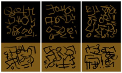 Modern interior triptych. The picture is painted by hand on a tablet.