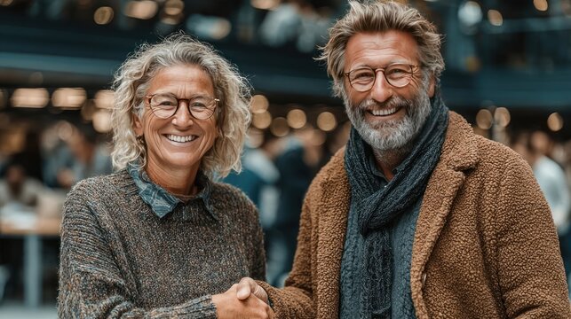 Middle-aged woman shaking hands with business partner in office environment - Powered by Adobe