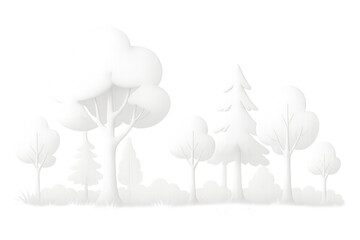 Paper-cut trees and bushes forming minimalist winter forest silhouette against transparent backdrop