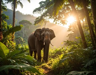 Fototapeta premium Majestic elephant in a sunlit jungle