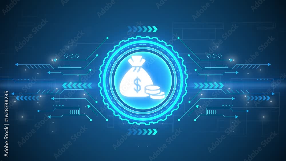Poster dollar stable coin currency business and digital money hologram symbol appears on a digital backgrou