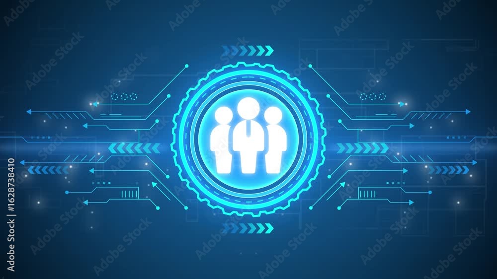 Aufkleber glowing neon teamwork icon. global team work concept animation. animation of network of connections 