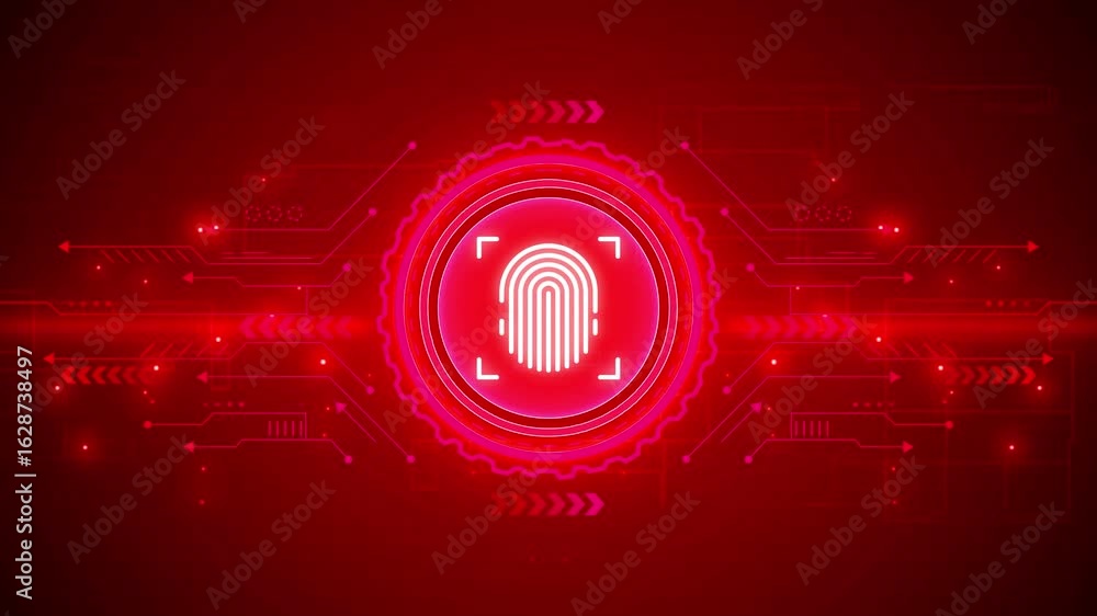Poster futuristic fingerprint biometric scanner for identification and recognition. a glowing fingerprint i