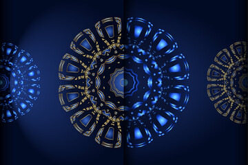 Luxury blue and gold symmetrical mandala illustration
