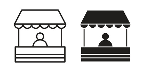 Stall icon. Sign design in outline and flat style for web