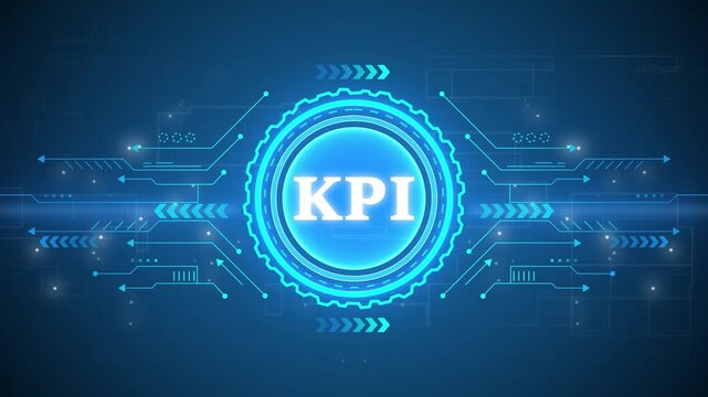 KPI key performance indicator increase optimization business and industrial process. connections in different places on the map. technology background with Cyberspace binary matrix letter bits.