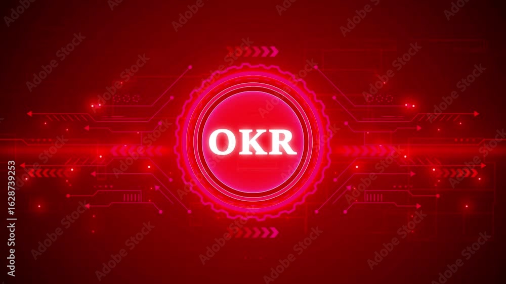 Aufkleber okr objectives key results. business, technology, internet and network concept. map background. tech