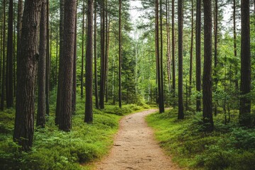 Fototapeta premium A hiking trail in the Pacific Northwest surrounded by lush greens