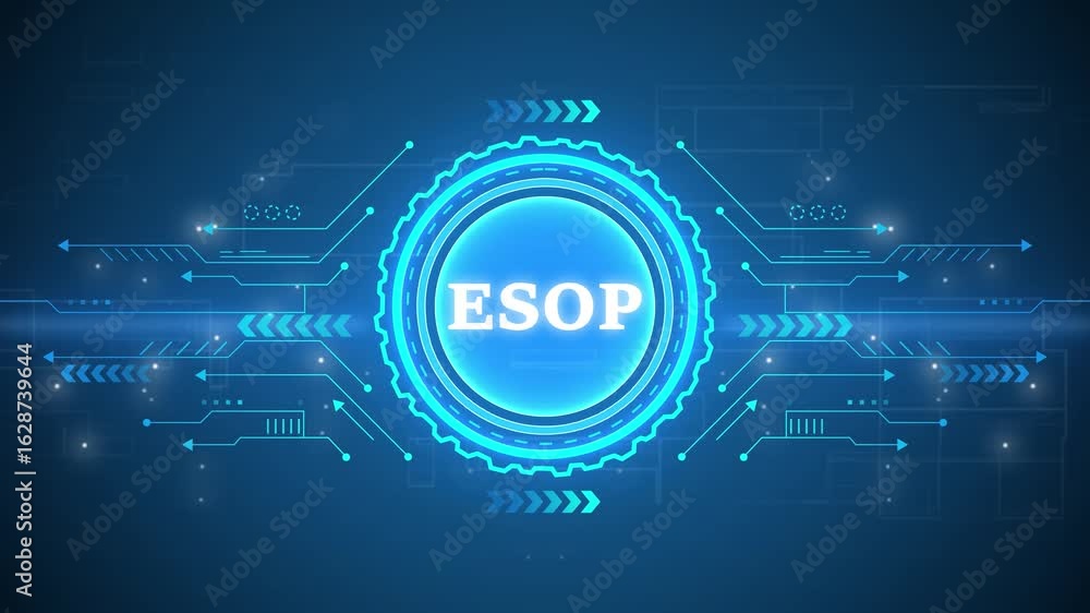 Poster esop – employee stock ownership plan. esop concept head up display (hud ui) panel and futuristic tec