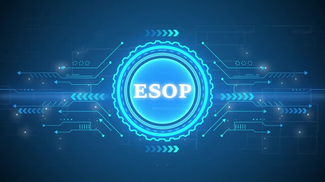 ESOP &ndash; Employee Stock Ownership Plan. ESOP concept head up display (HUD UI) panel and futuristic technology abstract background internet of things animation concepts.