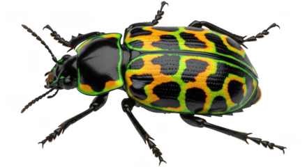 A colorful beetle with yellow and green spots isolated on transparent background