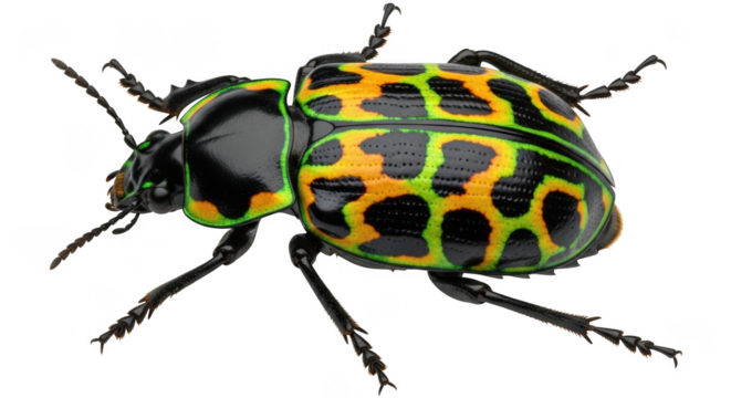 A colorful beetle with yellow and green spots isolated on transparent background