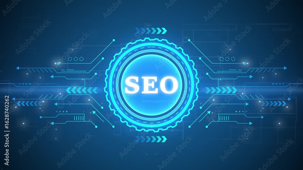 Poster seo - search engine optimization. seo concept head up display (hud ui) panel and futuristic technolo