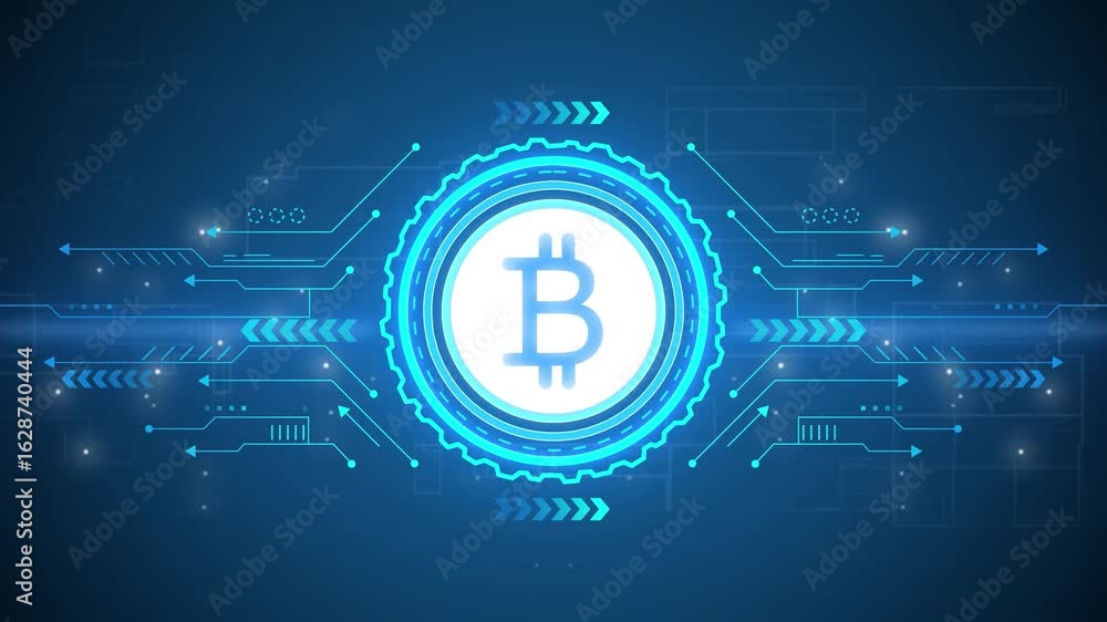 Poster bit coin stable coin currency business and digital money hologram symbol appears on a digital backgr