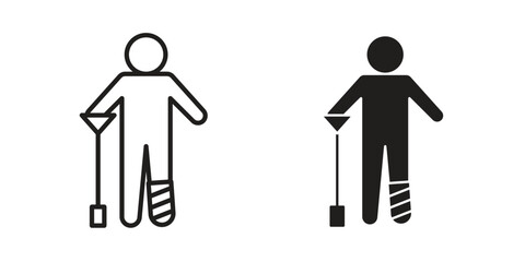 Man with broken leg icon. Sign design in outline and flat style for web