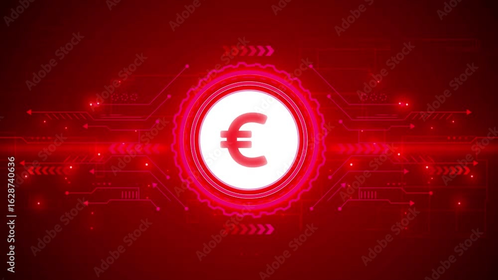 Poster euro stable coin currency business and digital money hologram symbol appears on a digital background