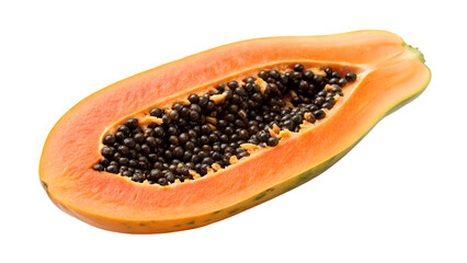 Papaya half with black seeds exposed