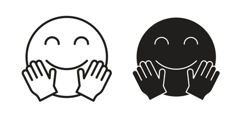 Hugging emoji icon. Sign design in outline and flat style for web