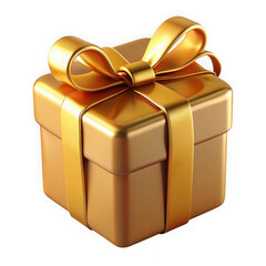 Golden gift box isolated on transparent background