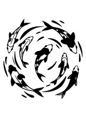 Koi Fish Swimming in Circular Formation Silhouette