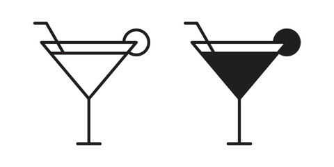 Cocktail icon. Sign design in outline and flat style for web