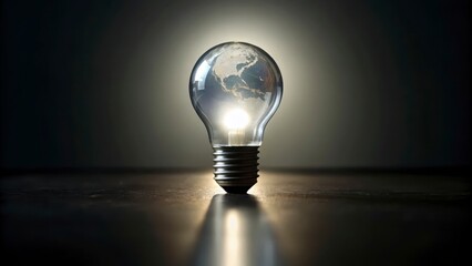 Illuminated Globe Encased in a Light Bulb Against a Dark Background Symbolizing Innovation and Enlightenment
