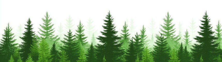 Obraz premium A forest background featuring a panorama view of pines and spruce in their natural landscape is showcased in this modern illustration