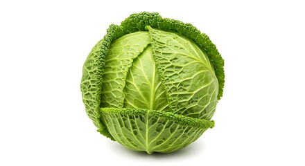 Fototapeta premium A single head of savoy cabbage with textured leaves isolated against a plain white background studio shot ai generative
