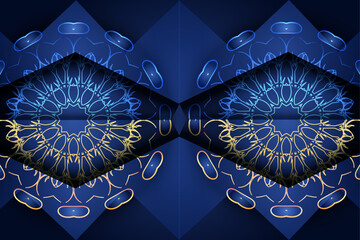 Blue and gold ornate circular mandala abstract vector design
