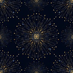 Gold and blue firework pattern on dark background