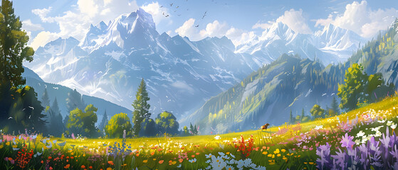 summer landscape with green grass