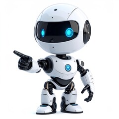 Cute Robot Pointing Forward With Bright Blue Eyes And White Body
