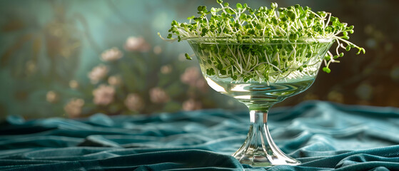 glass of champagne on green background