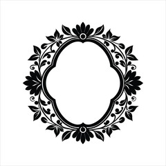 Elegant Flower Frame Silhouette on White Background