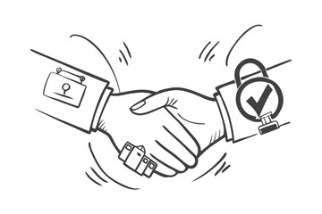 Fototapeta premium Bold Outline Handshake Shaped as Secure Lock — Trusted Business Partnerships and Security Visualization