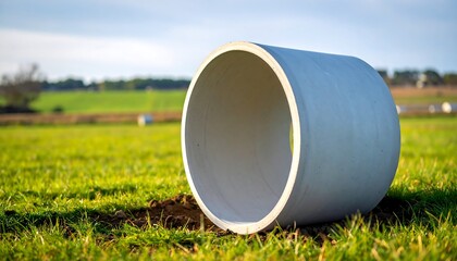 Obraz premium Concrete pipe on grassy field