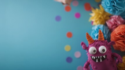 Naklejka premium Colorful crafting session with playful monster decoration and flowers