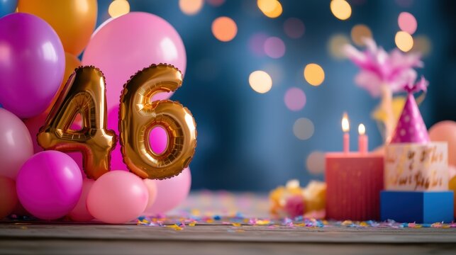 Celebration of 46th birthday with festive decorations and vibrant colors