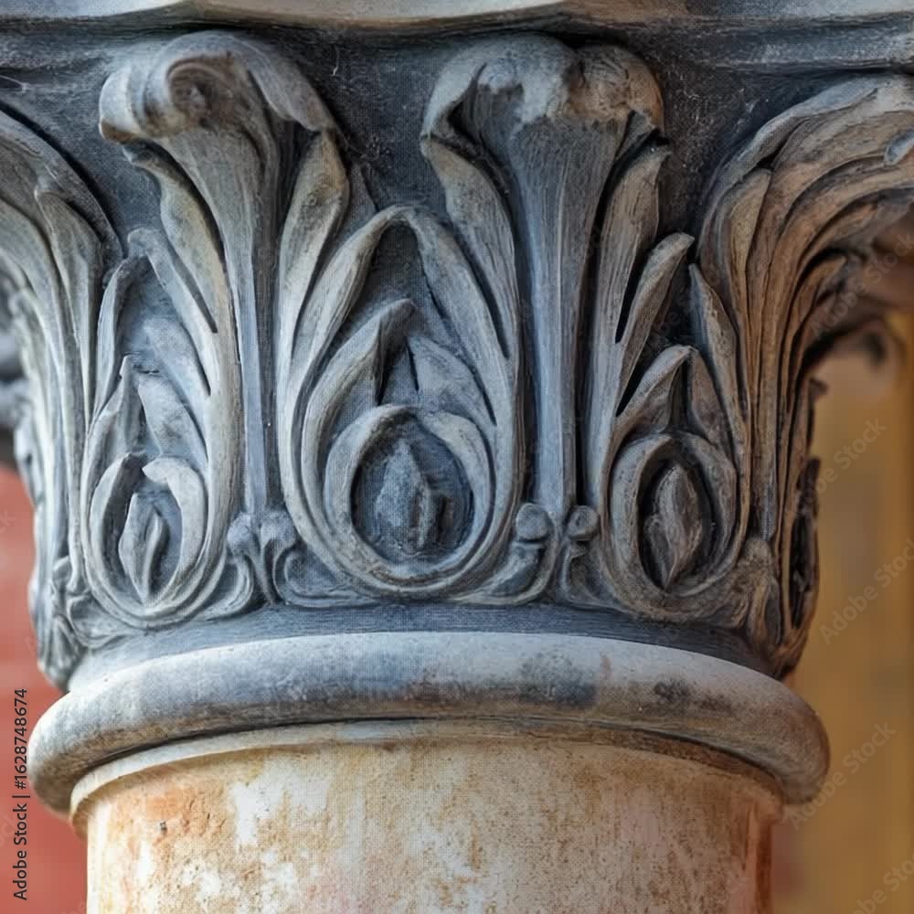Poster close-up view of a pillar with a distinctive red wall in the background, suitable for use as a decor